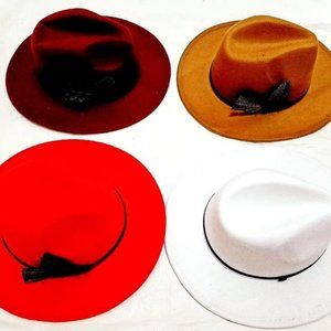 Unisex Wide Brim Fedoras Felt Hat Wt Goose Feather